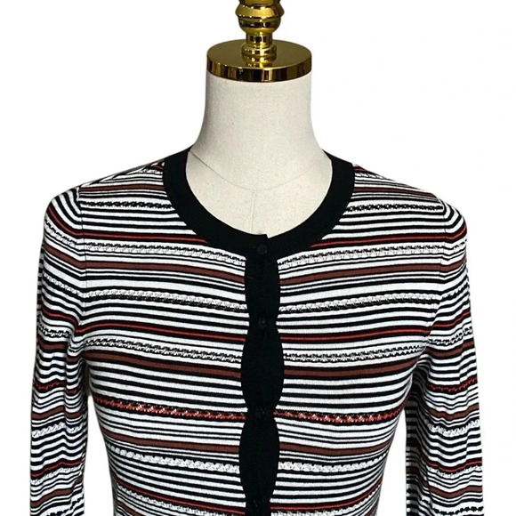 HALOGEN | Women’s Striped Button Front Knit Fitted Cardigan Size XSP - Picture 5 of 8